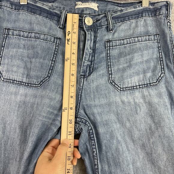 Free People Jeans Womens 31 Light Wash Wide Leg Stretch Mid Rise Boho Festival - Picture 5 of 14